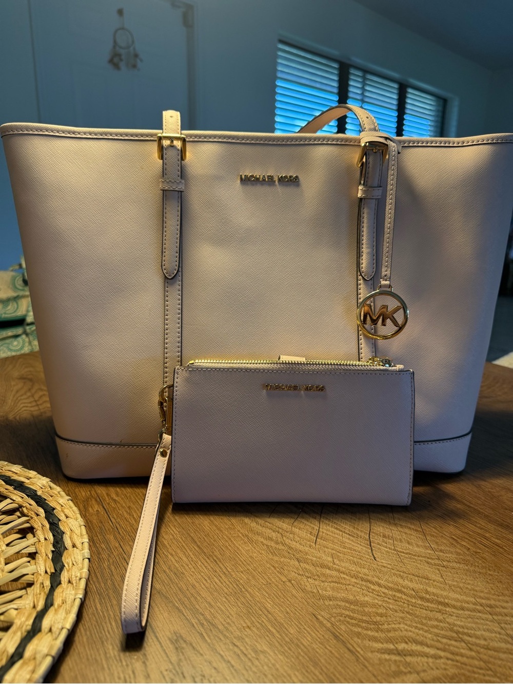 Michael Kors Pale Pink Saffiano Tote with Matching Wristlet